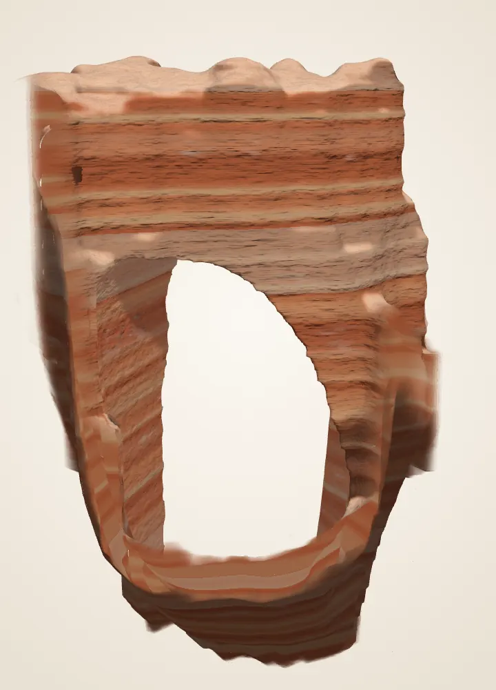 A thick span of orange rock above the Natural Bridge opening.