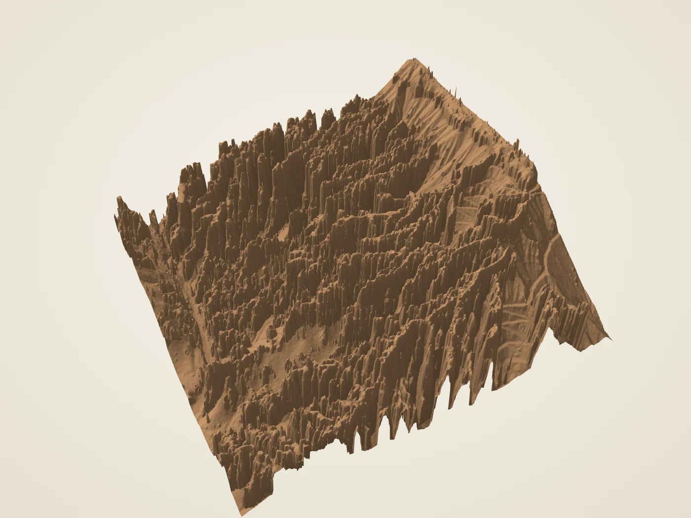 The Wall Street crop in an oblique model view. The open passage lies between the surrounding fins; material and lighting are illustrative.