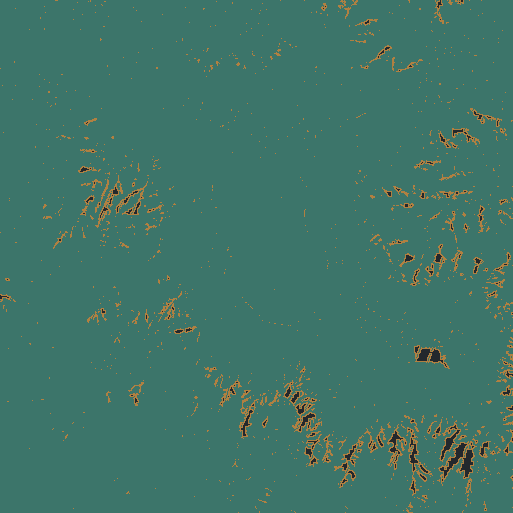 North-up grid support for Boat Mesa: teal direct support, ochre short nearest fill, dark omitted nodes.