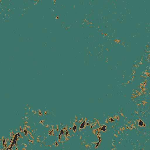 North-up grid support for Bristlecone Point: teal direct support, ochre short nearest fill, dark omitted nodes.
