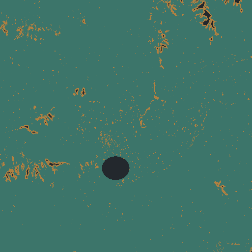 North-up grid support for Mossy Cave drainage: teal direct support, ochre short nearest fill, dark omitted nodes.