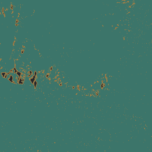 North-up grid support for Sinking Ship: teal direct support, ochre short nearest fill, dark omitted nodes.