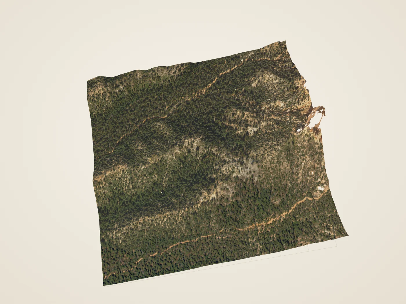 The Riggs Spring Loop terrain from the 2018 USGS lidar, seen at an angle from above.