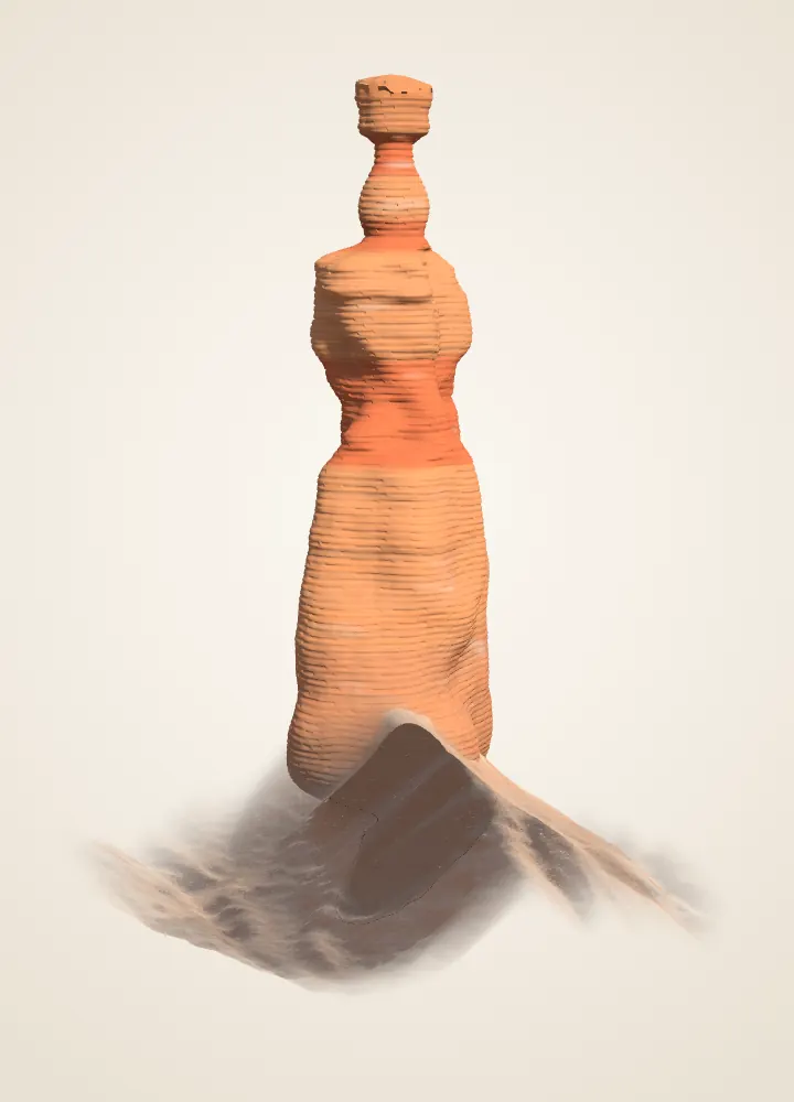 Thor’s Hammer: a broad cap supported by a narrow neck, with wider ledges below.